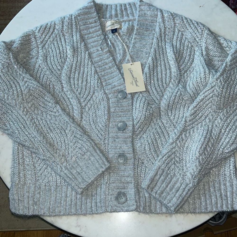 New Universal Thread Gray/Silver 4 Button Cardiga… - image 1